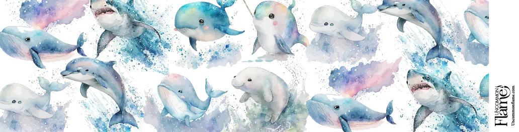 Sea Creatures Watercolor flat label