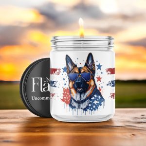german-shepherd-candle-023 A candle with a patriotic German shepherd in red, white, and blue.