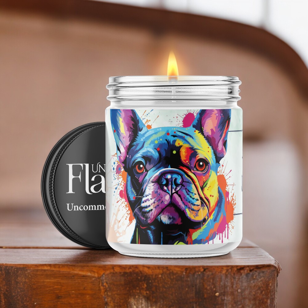 colorful french bulldog candle