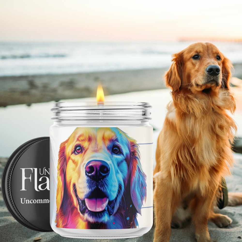 colorful golden retriever candle
