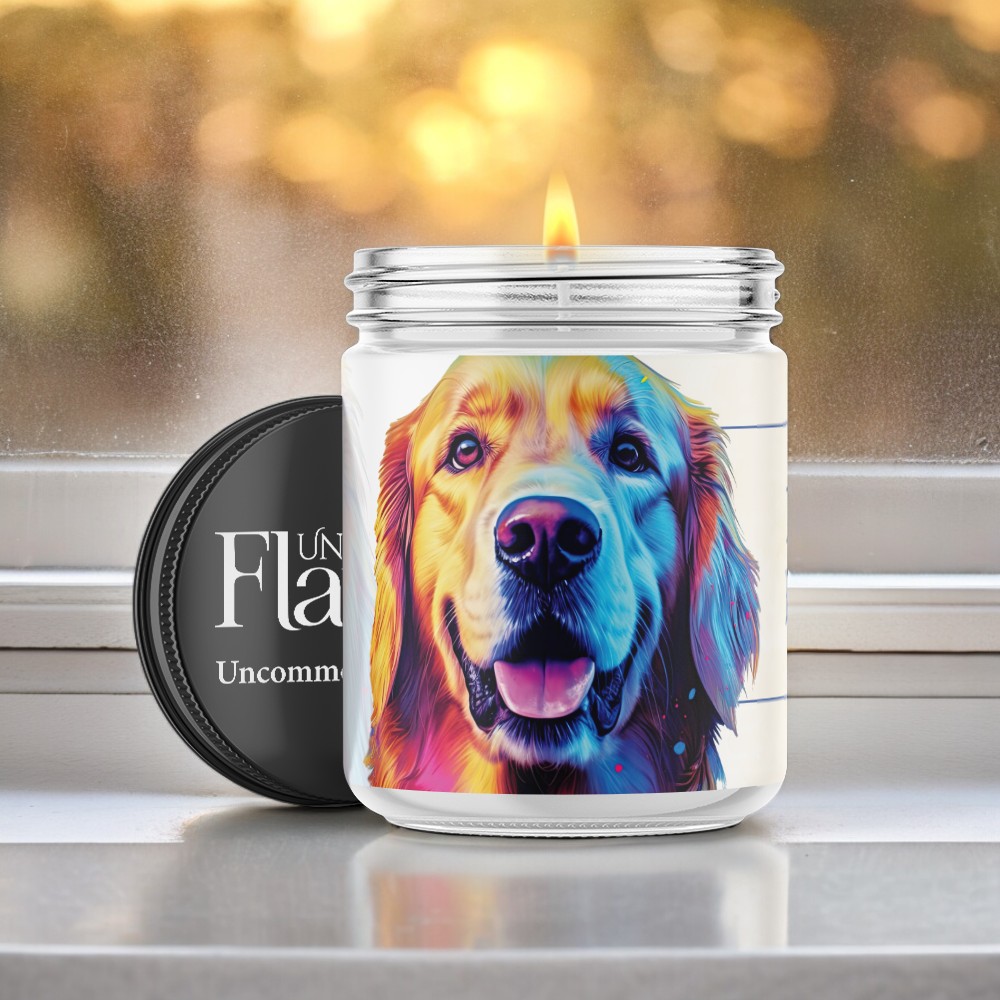 colorful golden retriever candle