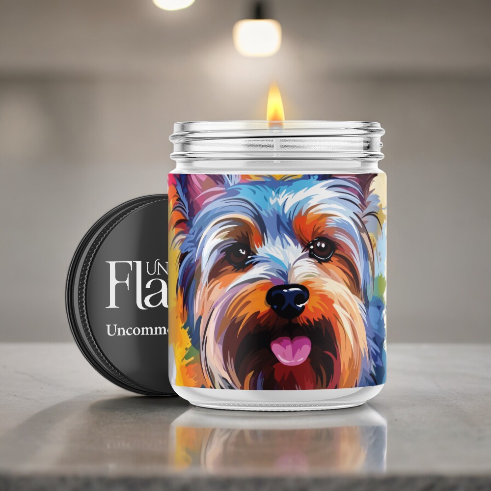 colorful yorkie candle