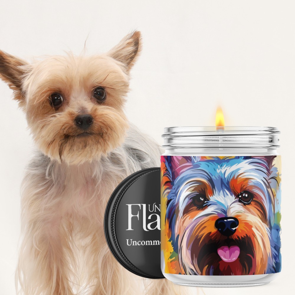 colorful yorkie candle