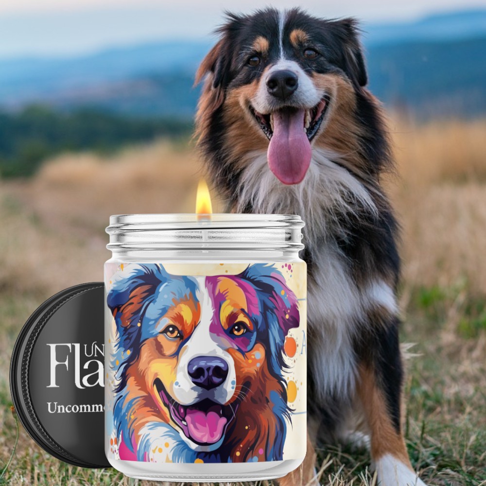 colorful Australian shepherd candle