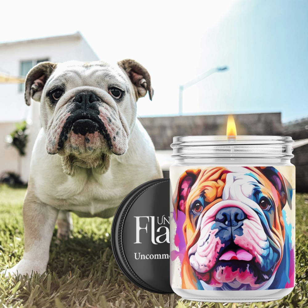 Candle with a colorful bulldog