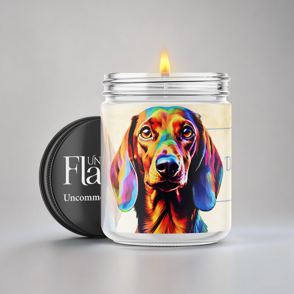colorful dachshund candle