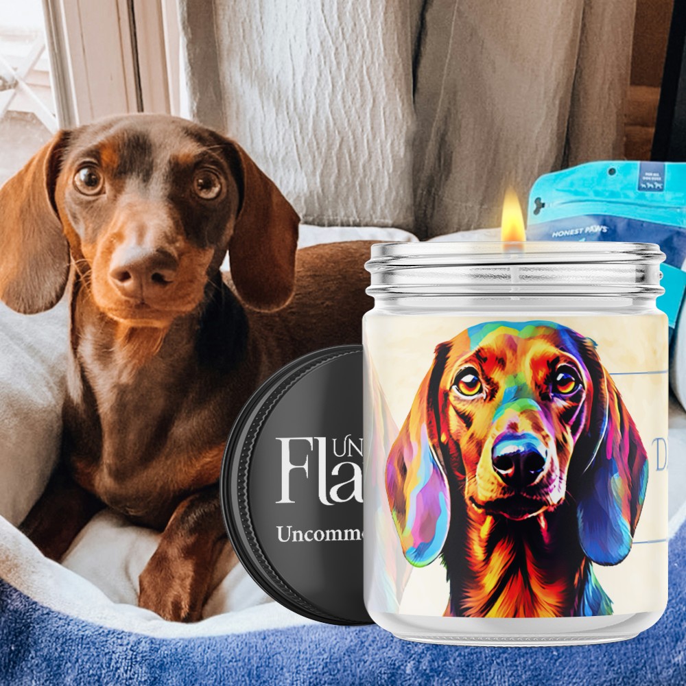 colorful dachshund candle