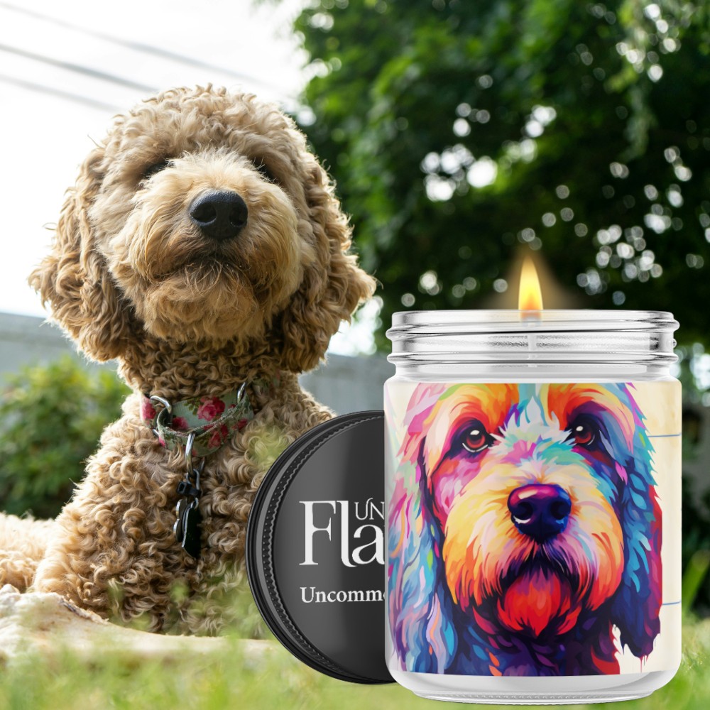 colorful golden doodle candle