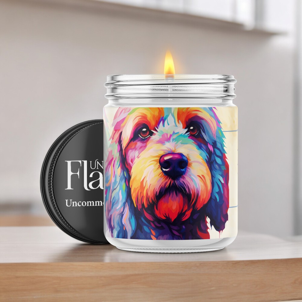 colorful golden doodle candle