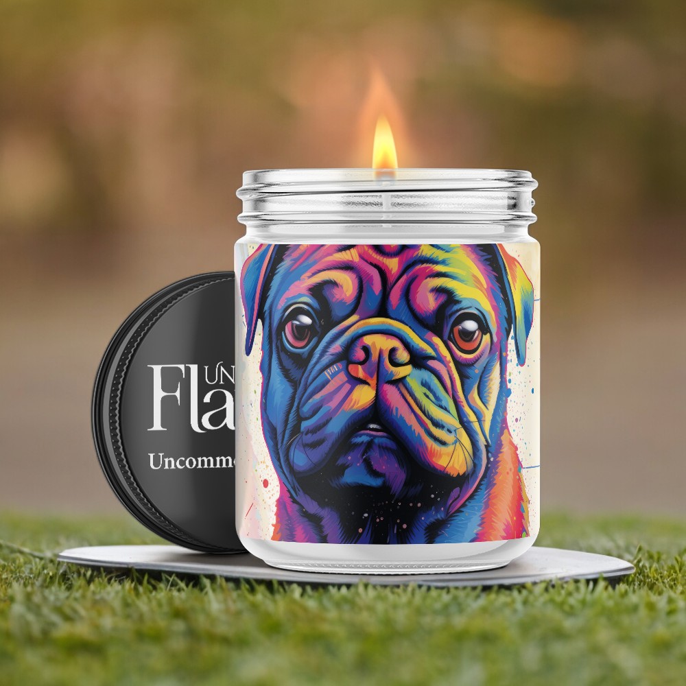colorful pug candle