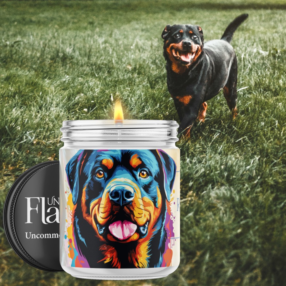 colorful rottweiler candle