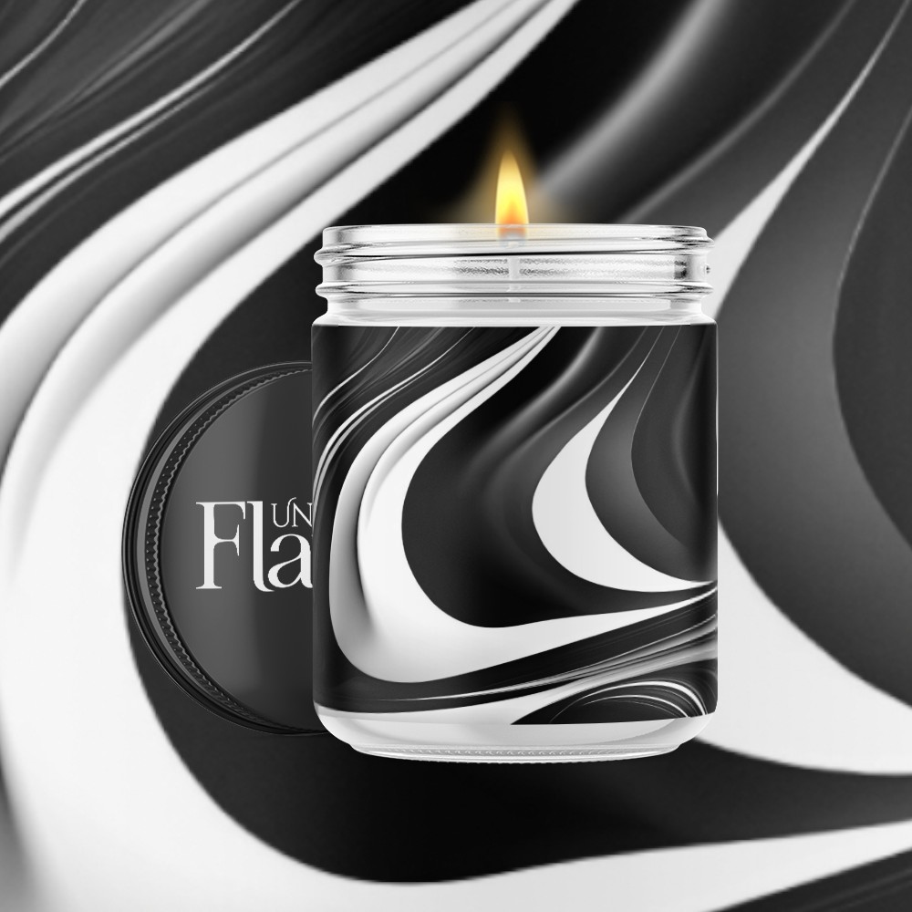 black and white swirls candle