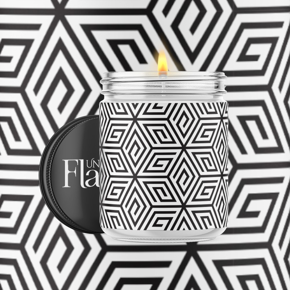 geometric black and white candle