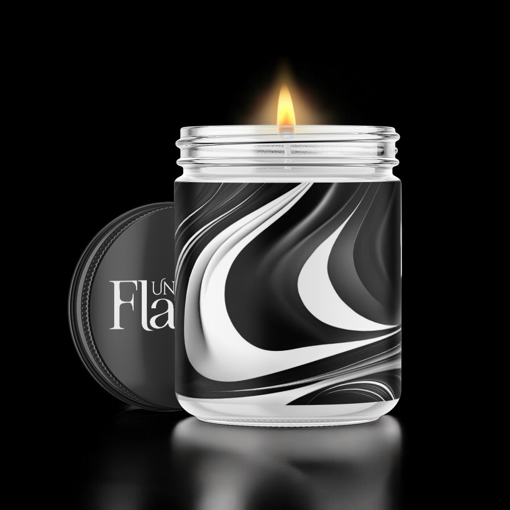 black and white swirls candle