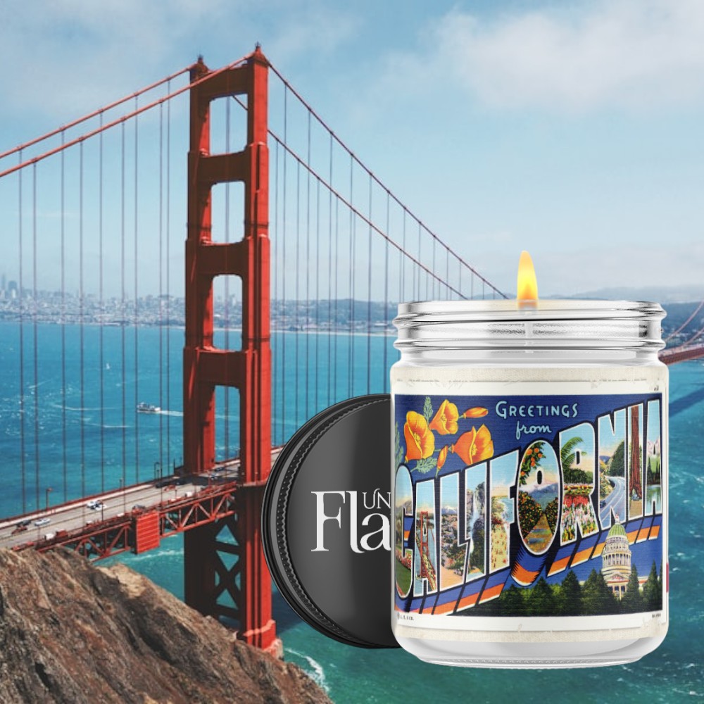 greetings from California candle