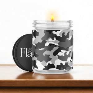snow camo candle