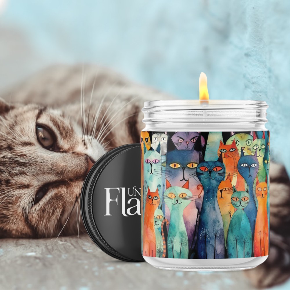 colorful cat candle