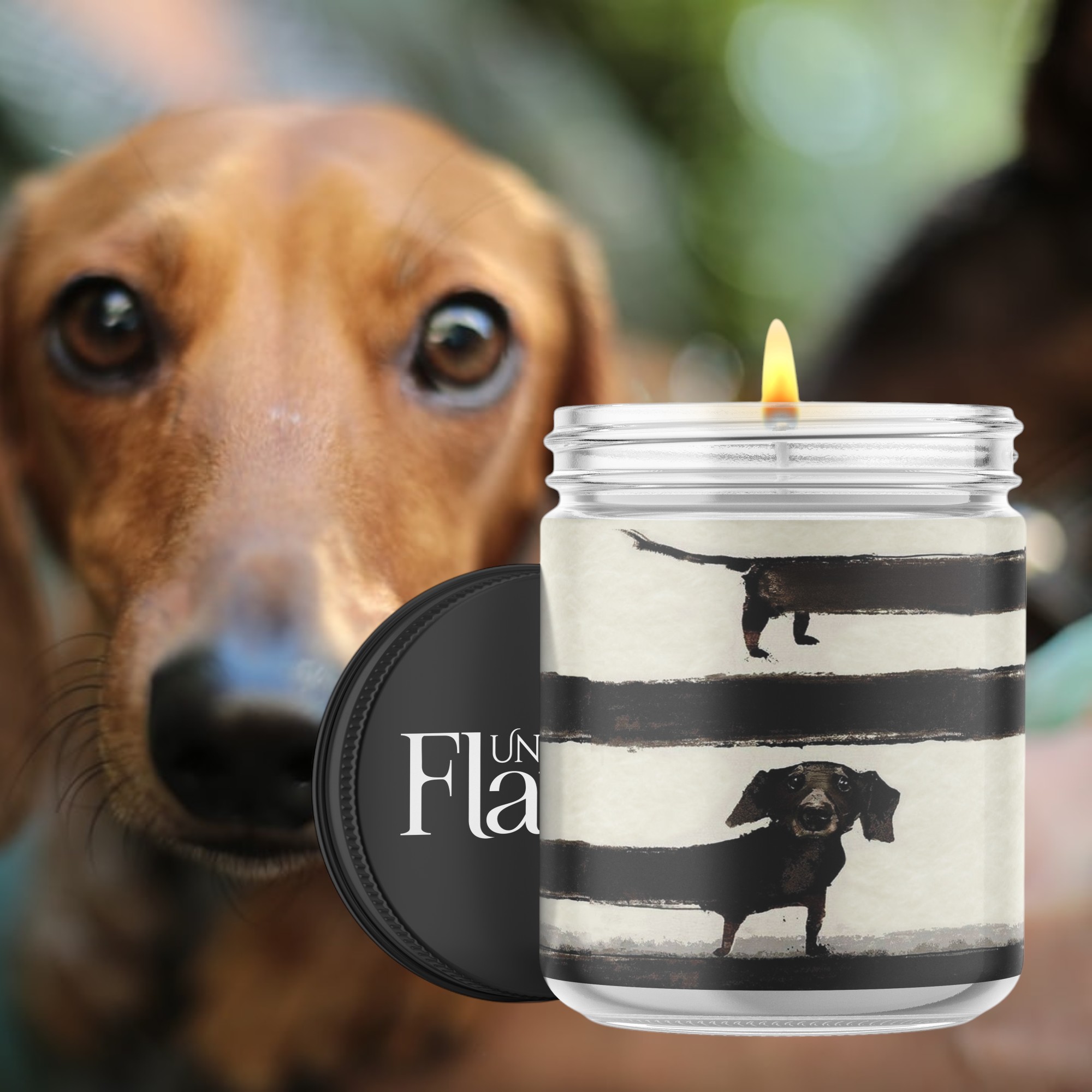 dachshund black and white candle
