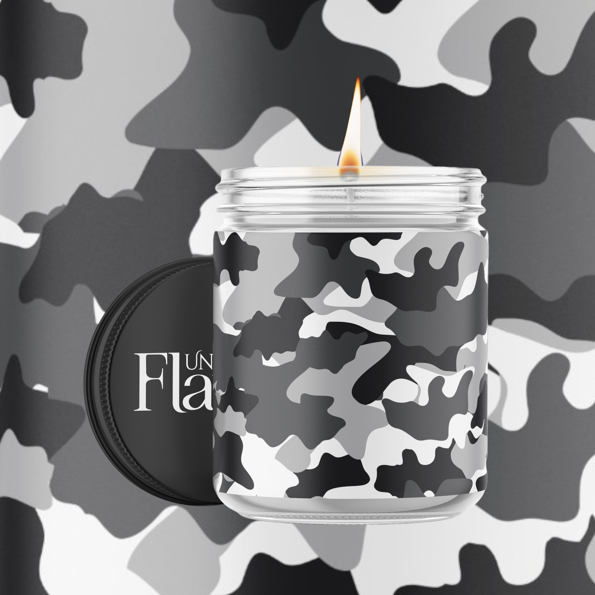 snow camo candle