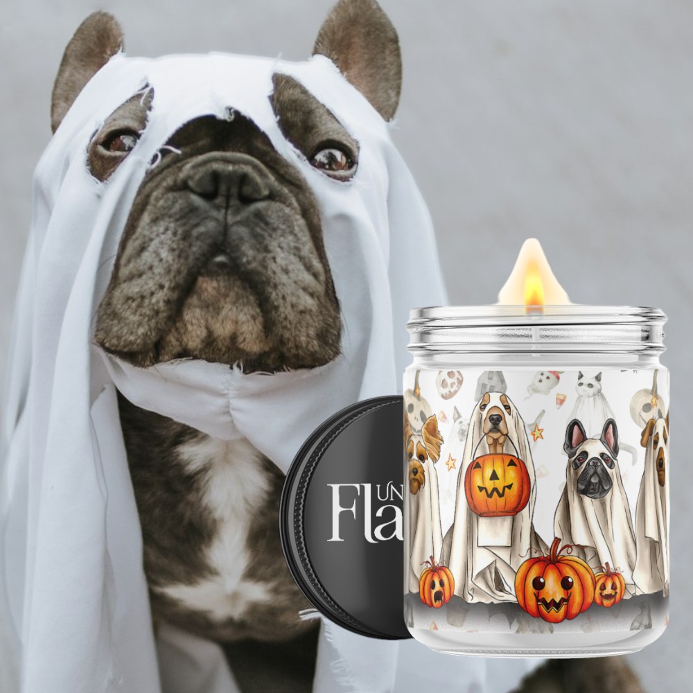 spooky dog and cat candle